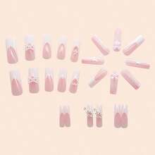 24 Pieces, Super Long Water Pipe Nail Powder Butterfly Pearl Love Fake Nail Burst Hollow Star Nail Patch - Hình ảnh - Xem 3