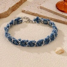 Vintage Denim Lace Style Bracelet For Women, Simple Hip-Hop Style Women's Bracelet, Fashionable Jewelry Accessories Suitable For Daily Party And Vacation Wear, Give Her A Gift - 1Pcs - 查看 13