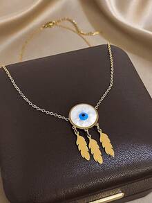 邪眼羽毛吊坠项链，金色链条项链，配蓝色眼睛吊坠和羽毛流苏，简约护身饰品，适合日常佩戴、派对和送礼，男女皆宜，情人节礼物 - 彩色 - 查看 3