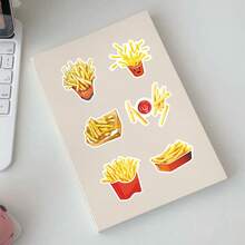 50pcs Cartoon French Fries Stickers, Creative Cute Food Decals For Mirror, Tablet, Glass Cup - Multicolor - View 10