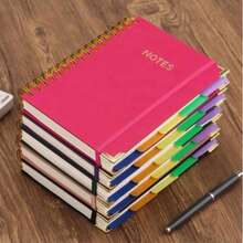 A5 Spiral Notebook - 300 Pages Hard Cover PU Notebook, 100GSM Thick Paper, Retro Style, Horizontal Lines, Faux Leather Cover, Suitable For Work, School And College Planning, Notebook And Diary With Removable Dividers And Tabs, 5 Subjects, College Ruled, College Notebook, Student Planner - Multicolor - View 5