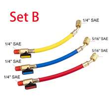 R134A R410A R22 R12 Refrigeration Charging Hose Set With Ball Valve, 1/4" SAE Thread AC HVAC Manifold Gauge Hose Kit, Low Loss Refrigerant Hoses With Ball Valves