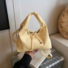 [Oferta exclusiva]Bolso de hombro para mujer con diseño de cubo y lazo dulce nuevo estilo simple y casual bolso cruzado versátil bolso de mano - amarillo cremoso - Ver 5