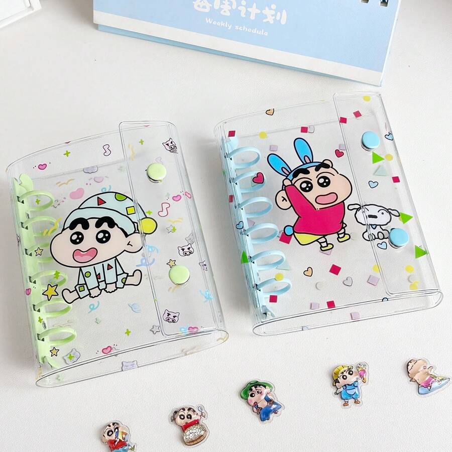 A7 Transparent Loose Leaf Binder, 6-Ring Soft Leather Notebook Loose Leaf Binder, Transparent Loose Leaf Binding Cover, Detachable Round Loose Leaf Binder - Multicolor - View 1