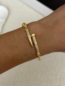 1pc 14K Gold Plated Fashionable Luxury Micro-Inlaid Stacking Bracelet, Unique Design, European & American Style, Multi-Layer Metal Women Bracelet - Multicolor - View 11