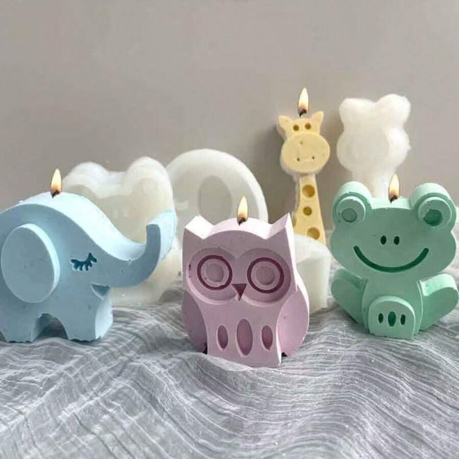 New Cartoon Animal (Dinosaur, Giraffe, Frog, Elephant, Owl) Silicone Molds, DIY Candle Molds, Soft Clay Aroma Stone Candle Molds - Multicolor - View 1