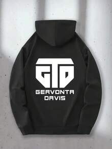 Men's Hoodie, Casual Pullover With White Letter Print |   Kangaroo Pocket - White - View 3