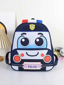 Boys And Girls' School Blue Backpack In Car Shape, With Small Car Design, Double-Shoulder Backpack