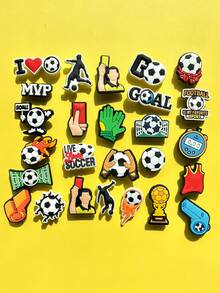 26件/套足球系列鞋饰，包含足球、足球场、计时器图案，适用于手链、凉鞋、泡泡拖鞋，PVC材质，可用作DIY配件或派对礼物。 - 黃色 - 查看 9