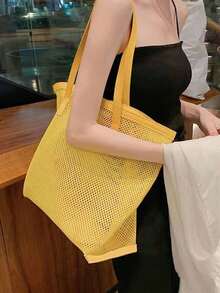 Túi xách tay thời trang phong cách Hàn Quốc tối giản, dung tích lớn, thích hợp cho đi học, đi làm hàng ngày, đeo vai và xách tay. - Màu vàng - Xem 2