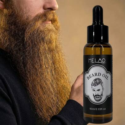  MELAO Men's Beard Oil, Infused With Jojoba Oil And Moroccan Argan Oil, Softens Beard, Nourishes Skin, Smoothens Coarseness, Non-Greasy And Fresh, Natural Ingredients, 60ml