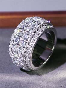 1pc Fashionable Cubic Zirconia Ring, Jewelry Gift For Women's Wedding Anniversary - Silver - View 4