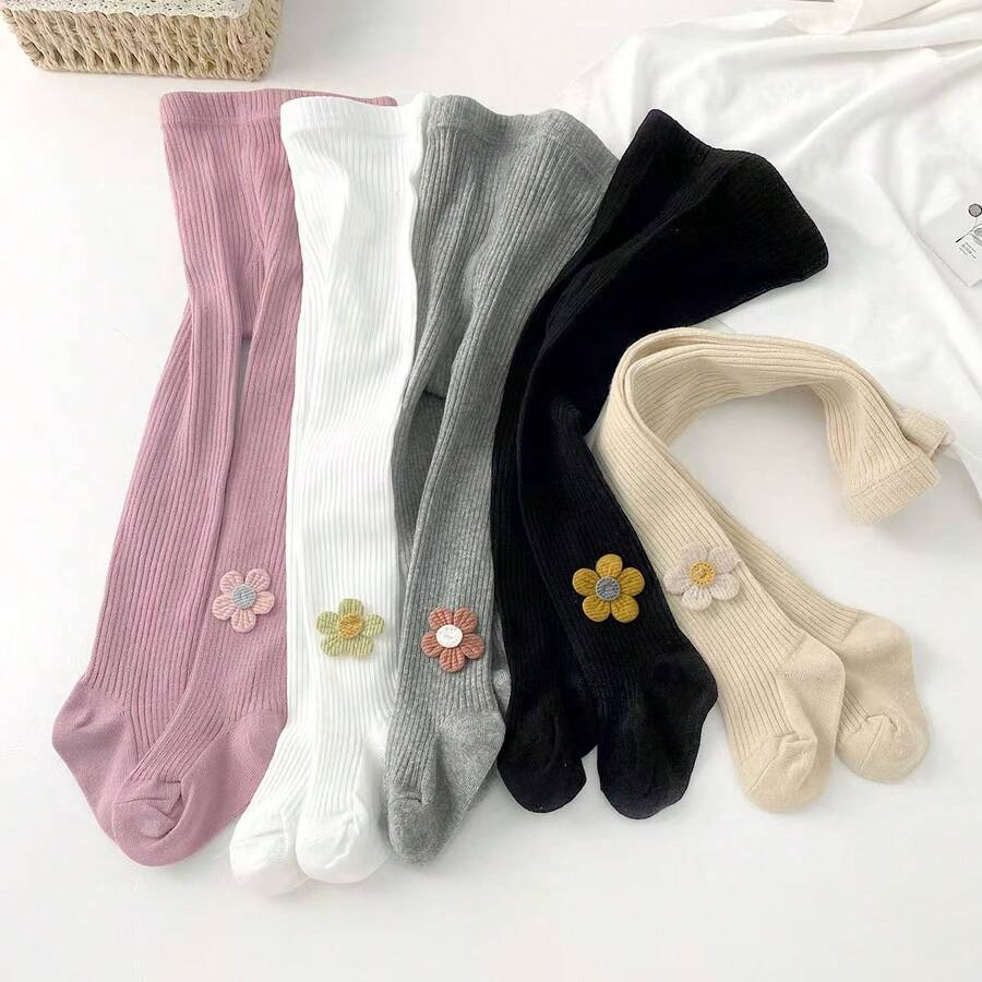 1pc Infant & Toddler Girls' Floral Accent Stirrup Tights, Spring/Autumn - Multicolor - View 1