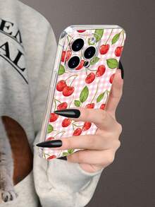 1pc Plaid Cherry 2D Pattern Fashionable Soft Silicone Phone Case, Classic Versatile Creative Style, Suitable As Birthday, Christmas, New Year, Holiday Gift For Friends, Family, Couples, Transparent Soft Touch Full Protection Anti-Dust Anti-Water, Compatible With IPhone 17/16/15/14/13/12/11/7/8/Pro/ProMax/PLUS/X/XR/XS/XSMAX/SE3/SE2 And S/A Series - Clear - View 5