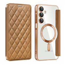 Compatible With Samsung Galaxy S26 Ultra S25 FE S24 Plus S23 + S25 Edge S22 A07 A15 A16 A17 A55 A56 Fashion Luxury Rhombus PU Leather Wallet Case With Card Slots Magnetic Wireless Charging Full Body Shockproof Cover - Gold - View 11