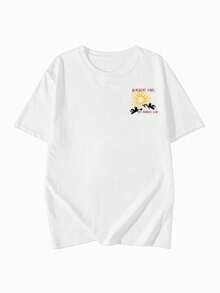 2026 Spring/Summer New Women's 1pc Casual Loose Design Pixel Print Double-Sided Graphic Round Neck T-Shirt, Versatile - White - View 5