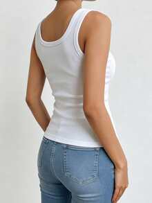 Women's Solid White Ribbed Camisole - Built-In Padded Slim Fit Sleeveless Undershirt, Casual New Style For Spring/Summer - White - View 5