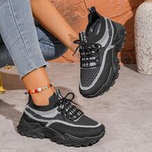 1 par de zapatillas de mujer, zapatillas deportivas casuales cómodas con suela blanda y transpirable, diseño de puño elástico, patrón exquisito, antideslizante y transpirable - Negro - Ver 10
