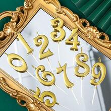 1pc 0-9 Creative Curved Gold Number Candle, Birthday Cake Decor, Suitable For Romantic Party, Birthday Celebration, Holiday Party, Singles Party Cake Decoration, Baking Decoration - Gold - View 1