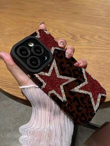 1件装时尚豹纹星形图案竖条纹高端仿皮防震防指纹手机壳，适合作为生日、节日礼物送给朋友、家人、情侣，兼容苹果及其他型号手机。 - 彩色 - 查看 5