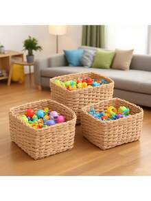 Bộ 3 giỏ đựng đồ đan tay màu be, thích hợp cho phòng tắm, phòng ngủ, phòng khách, văn phòng | Thùng rác trang trí bằng mây, có thể dùng cho kệ, tủ đựng đồ, ngăn kéo | Giải pháp tiết kiệm không gian đa năng | Ý tưởng quà tặng, giỏ đựng đồ - Lạc đà - Xem 3