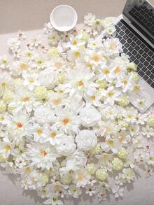 50个仿真花头，大小不一，雏菊花，适用于婚礼工艺品、家居装饰、派对装饰 - 白色 - 查看 5