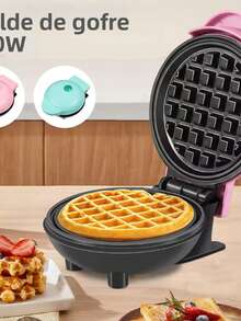 Mini waflera eléctrica rosa en forma de corazón, fácil de limpiar, superficie antiadherente, ideal para preparar desayunos. - Rosa - Ver 9