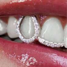 1件空心水滴拱形氧化锆闪亮时尚嘻哈牙饰，派对/夜店配饰，情侣礼物