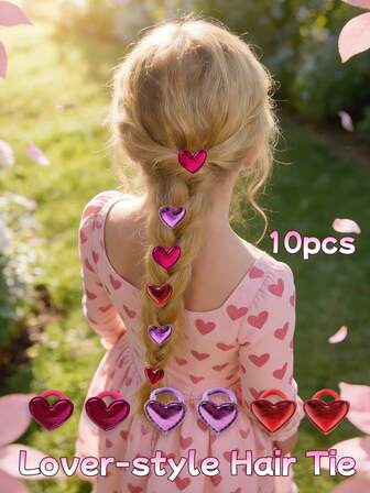 10个情人节红色爱心发圈，女孩发饰，心形红色爱心装饰，儿童发饰，适合节日派对