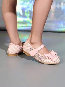 女童平底鞋，粉色网纱蝴蝶结装饰，适合搭配连衣裙、参加派对、公主主题场合，幼儿/儿童适用 - 粉色 - 查看 5