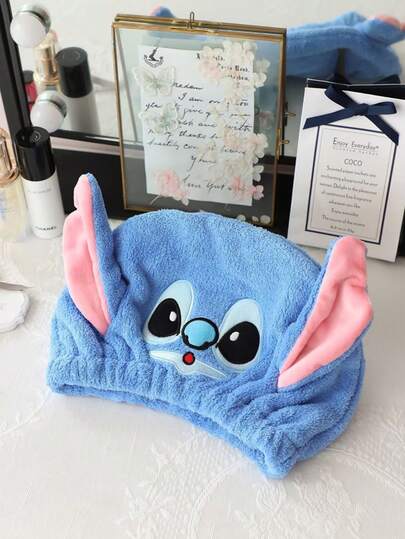 （正版授权）迪士尼史迪奇卡通加厚吸水速干干发帽，女士珊瑚绒浴帽，干发巾，适合情人节和开学季礼物，浴室 > 洗浴用品 > 浴帽