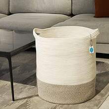 OpenHICasaphoria Cesta de almacenamiento de cuerda de algodn tela extragrande para organizar, cestas altas redondas tejidas para ropa, manta, toallas, cesta de lavandera de gran capacidad para bao, sala - beige+modern - Ver 7