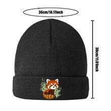 Red Bear In Nature Sewing Knitted Hat - Breathable, Non-Pilling, Soft And Elastic, Elegant Red Bear And Green Leaf Print, Unisex Winter Hat - Navy Blue - View 4