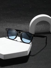 1副男士经典方形时尚眼镜，黑色聚碳酸酯镜框，休闲风格，适合日常通勤，带眼镜盒 - 彩色 - 查看 6