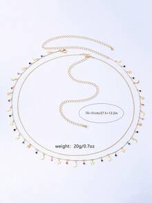 2条装多功能星形流苏腰带，金色双层叠层设计，简约风格，彩色星月图案女士腰链，适合日常佩戴、度假、聚会、派对、节日、春夏新品、返校季，独特欧美风，精致礼物，性感派对配饰 - 星月 - 查看 2