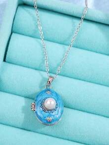 1件复古优雅浪漫不对称可开启银色吊坠项链，适合日常、通勤、节日、派对等场合，是送给女性的理想礼物。 - 彩色 - 查看 11