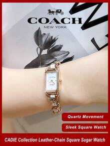 Coach Cadie Saddle Leather Chain Link Bracelet Ladies Watch - White - View 1