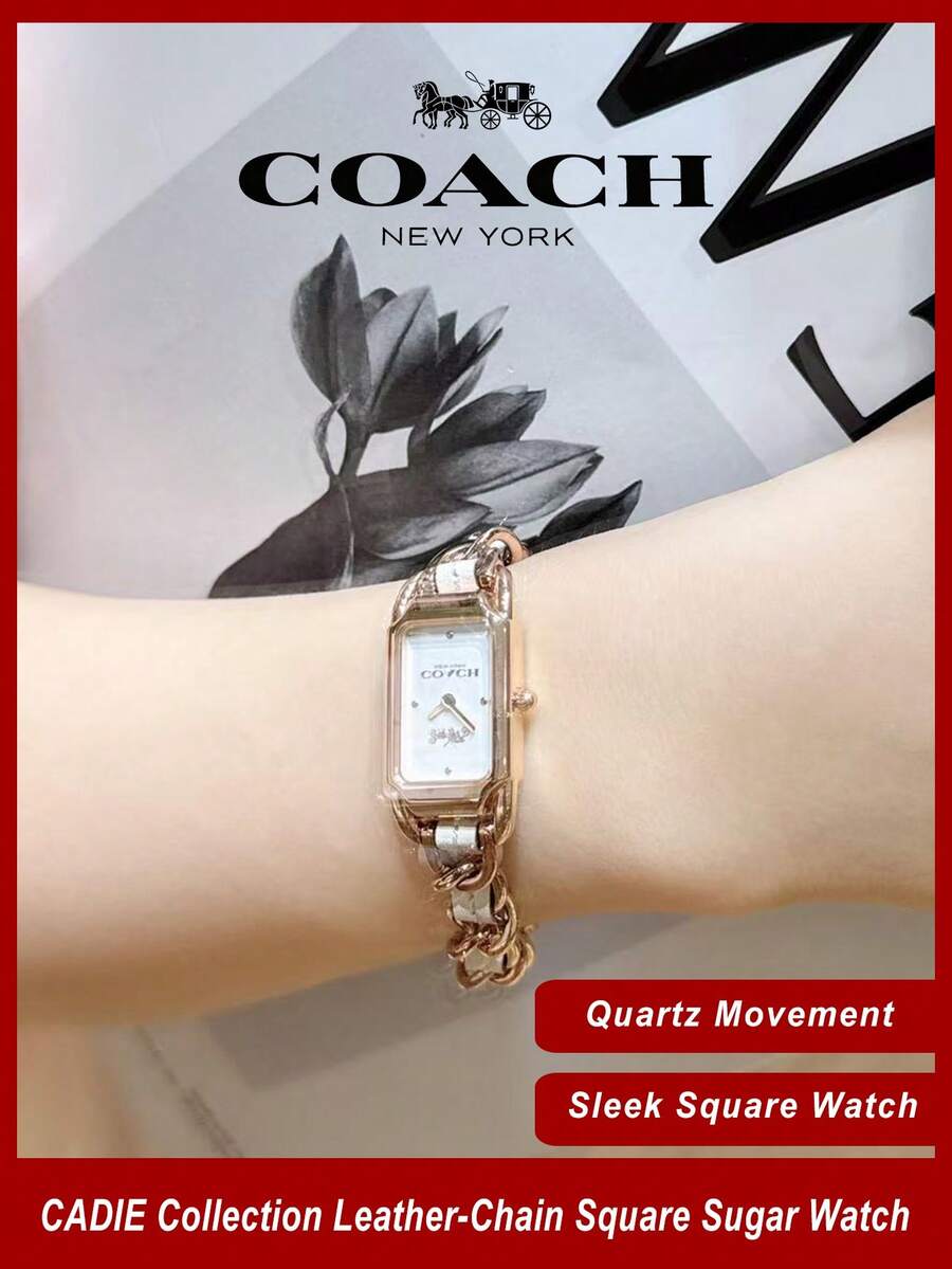 Coach Cadie Saddle Leather Chain Link Bracelet Ladies Watch - White - View 1
