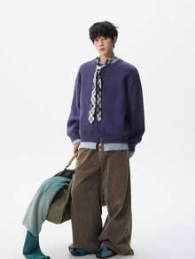 Men Cardigans - Purple - View 5