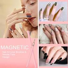 5支美甲勾线笔和5支美甲点钻笔，美甲勾线笔适用于凝胶指甲，细线美甲笔套装，美甲拉线笔，用于绘制长线条的绘画艺术设计笔，美甲双头点钻工具套装 - 粉色 - 查看 4