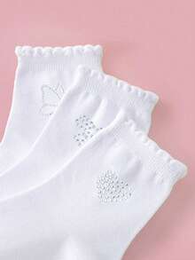 1/5/10双装女童过膝袜，可爱甜美水钻蝴蝶结/爱心/蝴蝶装饰，经典休闲柔软透气白色校袜，时尚简约荷叶边袜，适合返校、校园活动、生日礼物、户外活动，多种组合可选 - 白色 - 查看 5