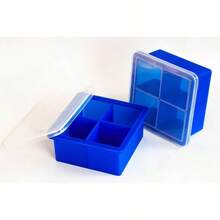 King Cube Tray With Lid - Premium Silicone Mold 2 Inch Large Cubes, Best Whiskey Bourbon Lovers; Good Food Freezer Storage, Freezing Instant Pot Broth - 1/2 Cup, - Màu xanh lam - Xem 2