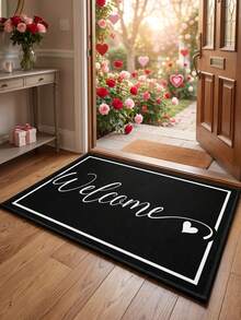 1pc Washable Simple Black "Welcome" Velvet Doormat, Soft & Skin-Friendly For Autumn/Winter, Non-Slip And Machine Washable, Suitable For Decoration In Living Room, Study, Dining Room, Kitchen, Bathroom, Gaming Room, Etc. Upgraded Material, Soft, Washable, Easy To Clean, Front/Back Doormat, All Season, Personalized & Fashionable Home Decor. This Product Is Velvet Carpet, Suitable For Indoor Use, Please Purchase Carefully For Outdoor Use. Product Thickness Is 0.7mm. Thank You For Your Visit! - Black - View 3