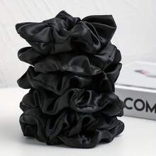 5-Piece Satin Women's Daily Simple Scrunchie Set, Daily Hair Care Essential, Casual Style, Classic Appearance, Smooth Style, Delicate Texture, Soft Fabric, Hair Tie Set, Hair Tie Set, Beauty Essential, Daily Hair Care - màu đen - Xem 1