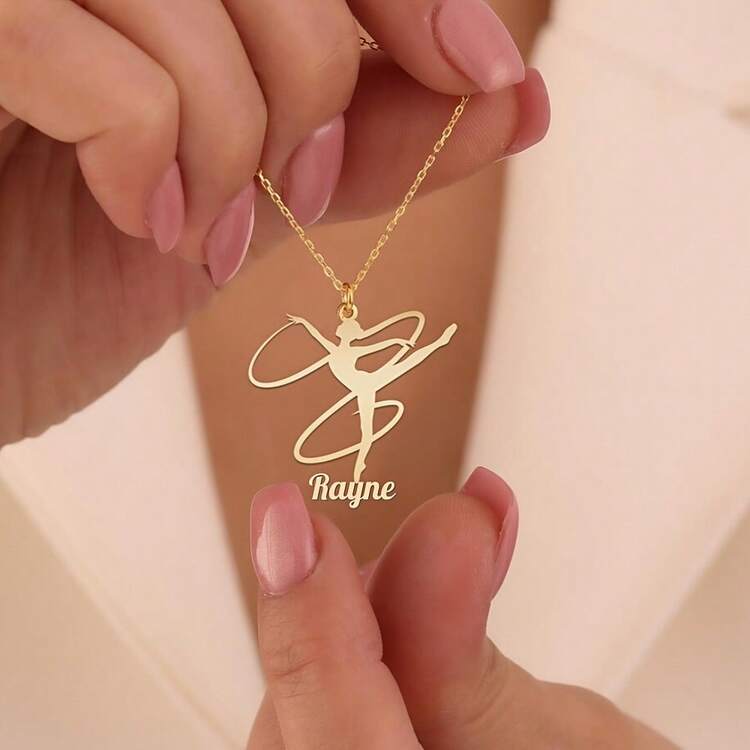 Personalized Gymnastics Name Necklace, Custom Athlete Name & Number/Initials Medal Pendant, Custom Name Stainless Steel Necklace, Fashion Jewelry Gift For Gymnasts, Coaches, Fans - Nhiều màu - Xem 4