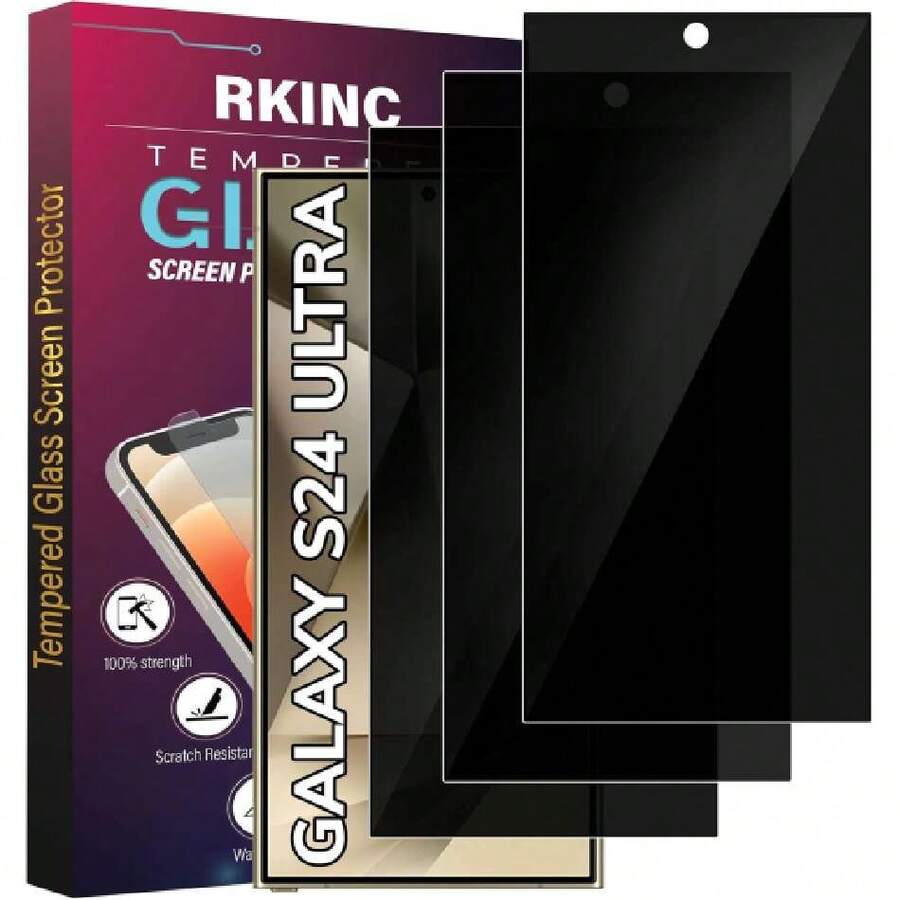 Protector Pantalla de Privacidad para Samsung Galaxy S24 Ultra, Antiespia Mica Cristal Vidrio Templado con Marco de Instalación Fácil, [3 Paq],38084020 - Rosa coral - Ver 1