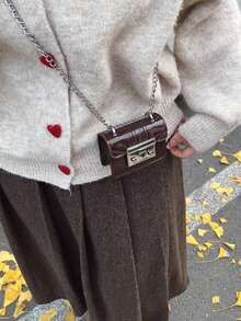 1个手提包新款时尚简约迷你小丑包漂亮珍珠华丽派对日常购物迷你单肩斜挎腋下链条包口红包，适合约会、旅行、玩乐时尚后粉饼包口多用途，时尚小丑迷你斜挎小方包。 - 咖啡 - 查看 7