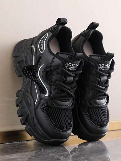 Nuevos tenis de plataforma con cordones de unicolor para mujeres, para todas las temporadas