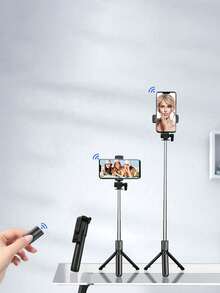 1pc Wireless Selfie Stick With Tripod, Remote Control, Phone Holder And Built-In Tripod, Compatible With IOS And Android Phones, Suitable For Summer Vacation, Travel, Lighting, Outdoor Activities, Live Streaming - Black - View 1