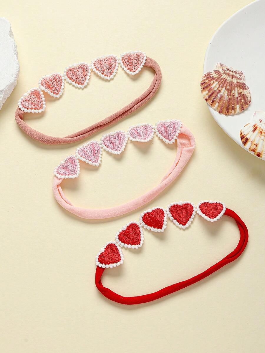 3pcs/Set Heart-Shaped Baby Headbands, Super Cute, Lightweight & Breathable, Suitable For All Seasons, Great Valentine's Day Gift